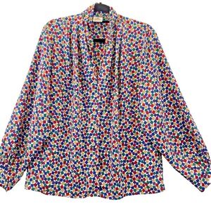 Bleyle Geometric Square Print Blouse Women 16 Multicolor Excellent Vintage 80s